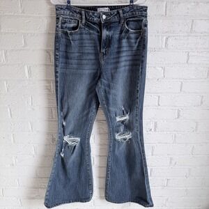 Cello Womens High Rise Distressed Flare Jeans Medium Wash Size 9